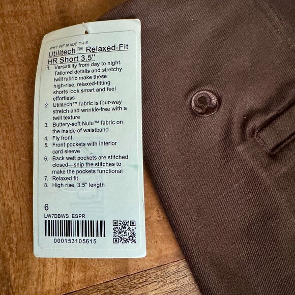 Lululemon Utilitech Relaxed Fit HR Short 3.5” Espresso Size 6 NWT - Picture 5 of 6